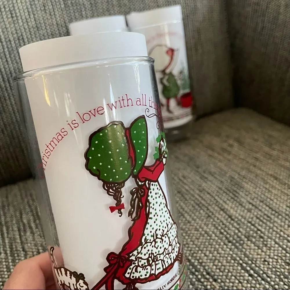 3 Vintage 80s Holly Hobbie Drinking Glasses Christmas Holidays